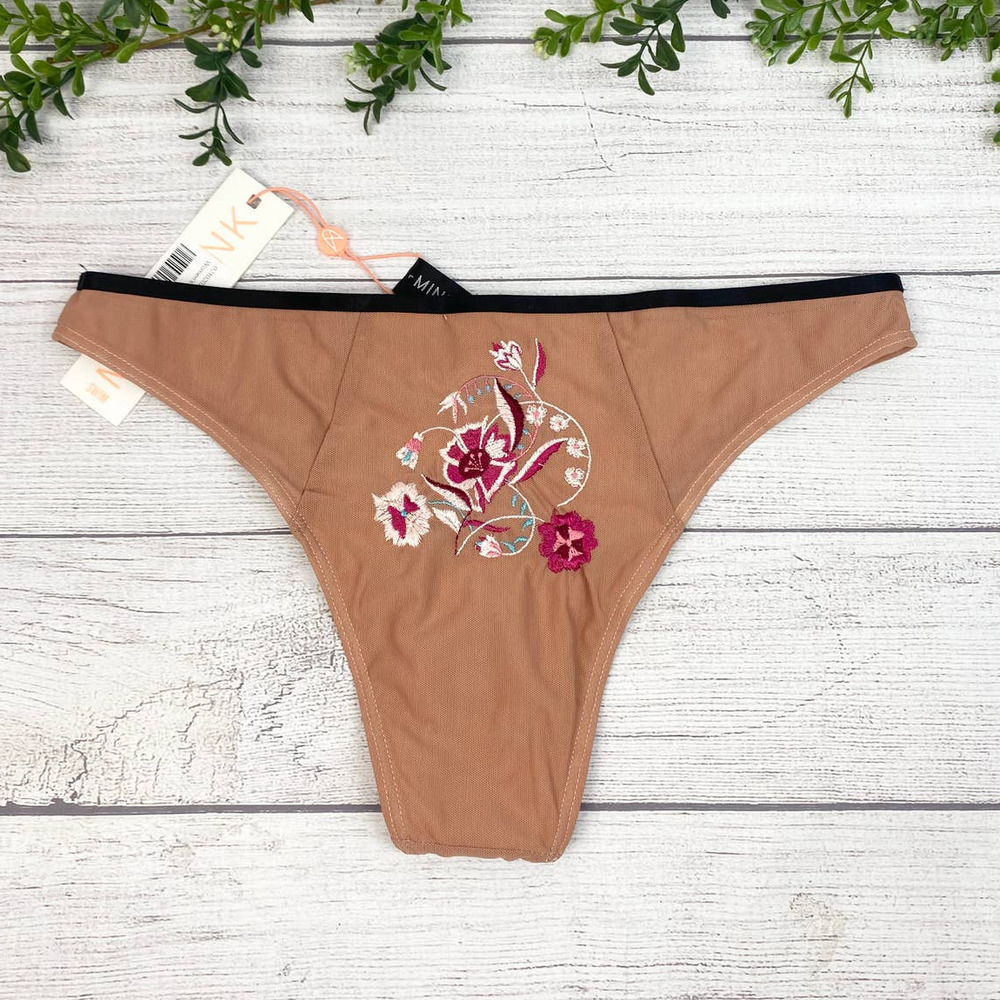 NEW Minkpink Devoted Embroidered Floral Natural Cheeky Bikini Bottom L